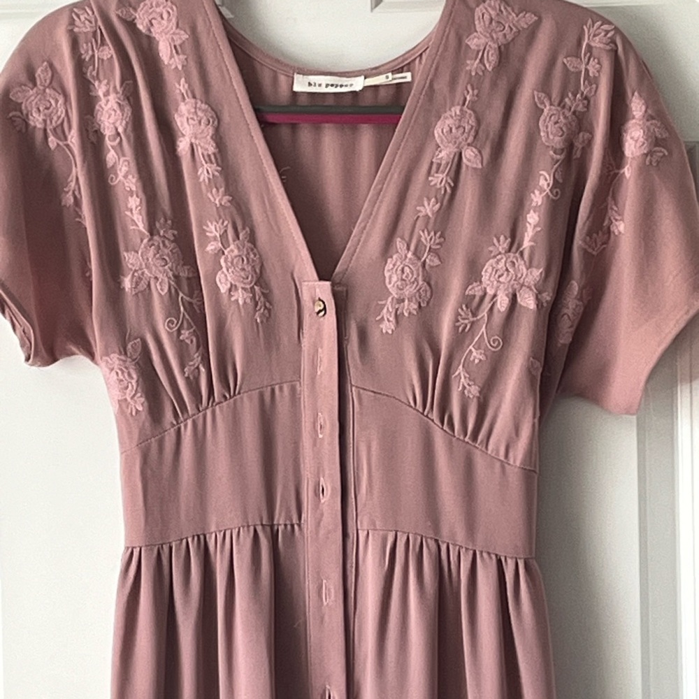 Blu Pepper Pink Embroidered Midi Dress